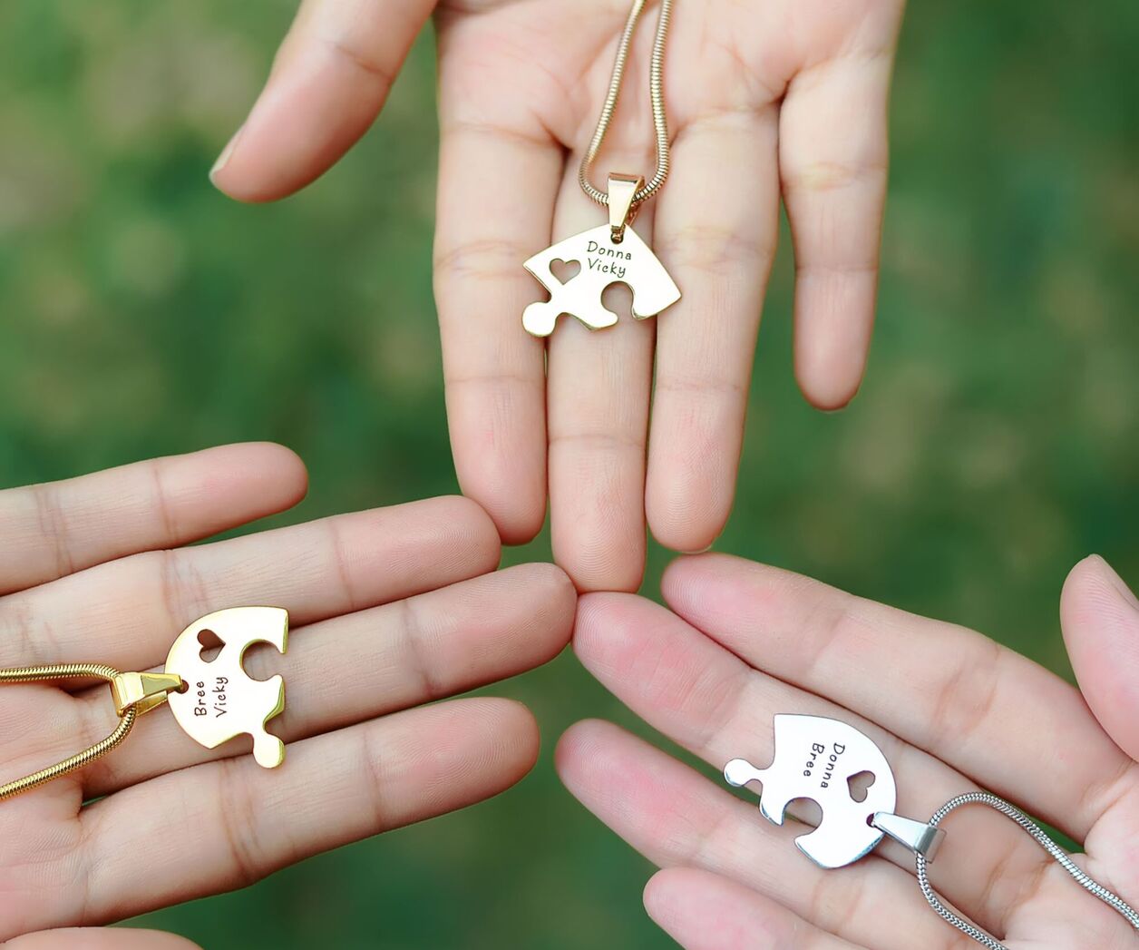 Triple Heart Puzzle - Three Personalised Necklaces