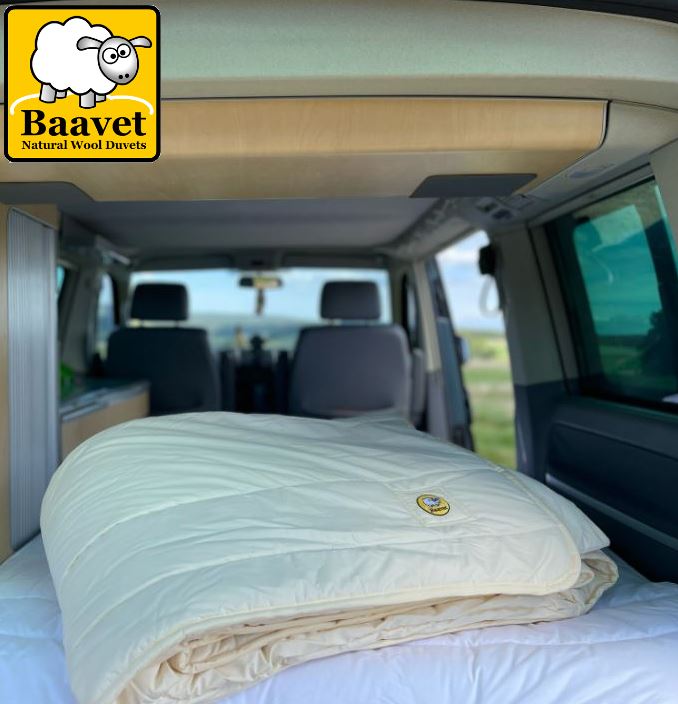 Vanlifers using baavet wool bedding for a good nights sleep