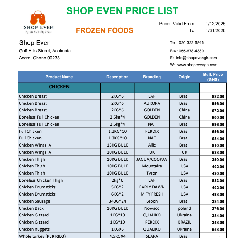 Shop Even Frozen foods price list